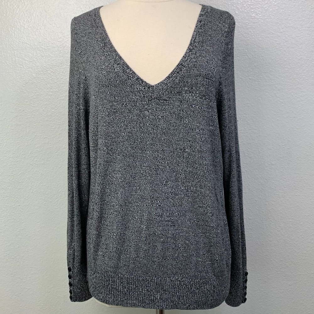 Lane Bryant  Heather Marbled Knit‎ Gray V- Neck Sweater Size 14